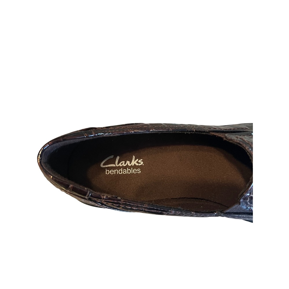 Clarks Bendables Womens 9N Brown Croc Patent Leather Wedge Loafers Slip On Shoes - Picture 8 of 11